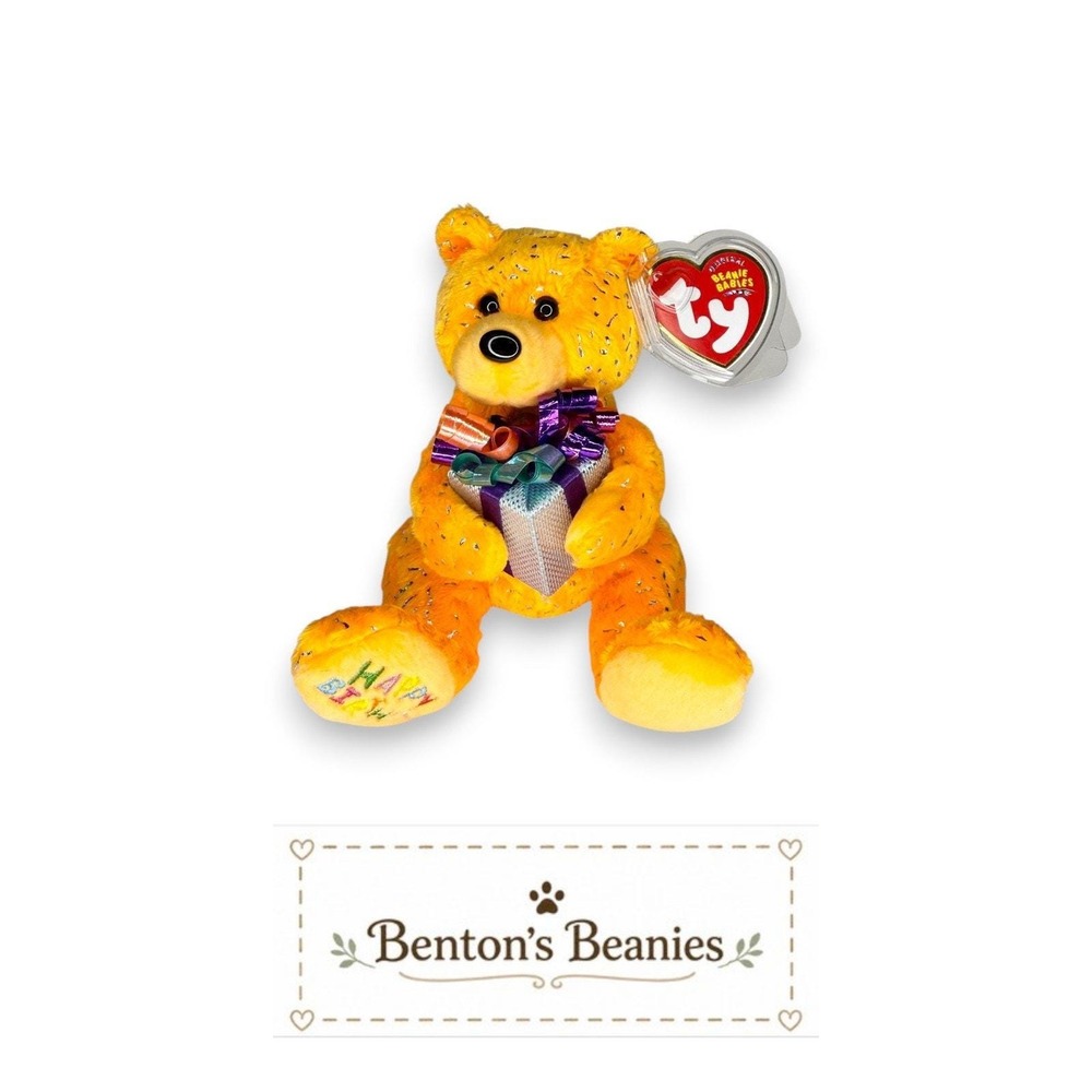 Happy Birthday Bear TY Beanie Baby | Mint Heart & Tush Tag